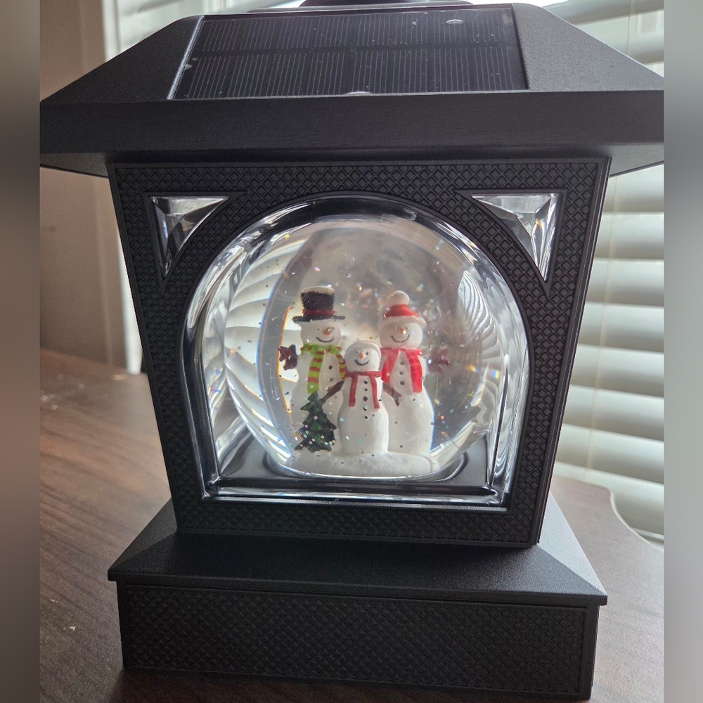 Solar Holiday Globe Lantern/ Post Cap W/ Snowmen Indoor/Outdoor Cast Iron